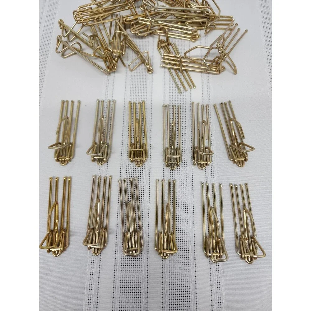 MCM Goldtone Nip-Tite 4 Prong Pinch Pleat Drapery Hooks 30 W/ Locking Clip 2.5